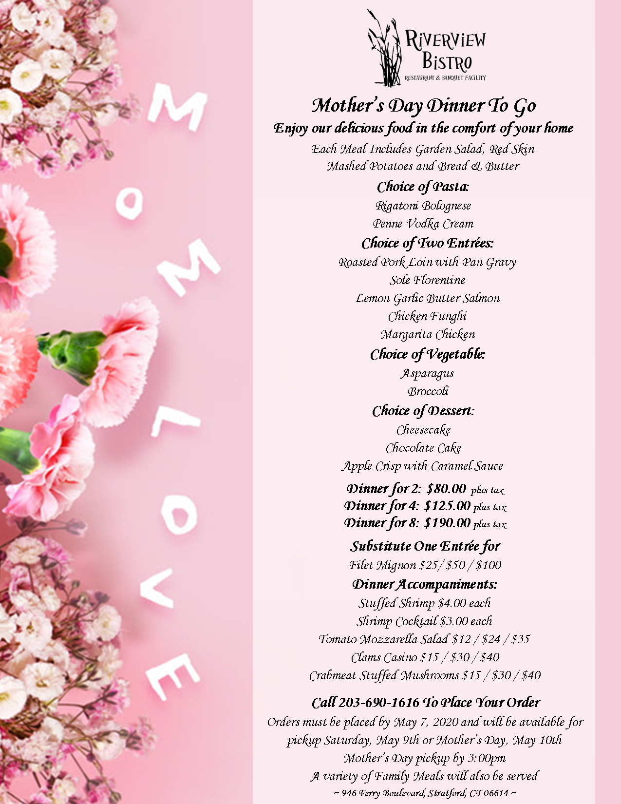 Connecticut restaurants offering special Mother's Day takeout